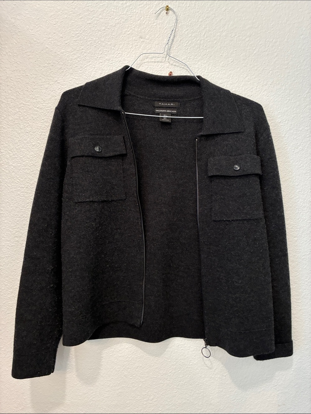 Tahari Zip Front Utility Jacket 100% merino wool